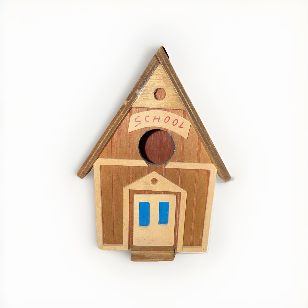 Wooden Birdhouse Schoolhouse Style Handmade Outdoor Decor Vintage GUC